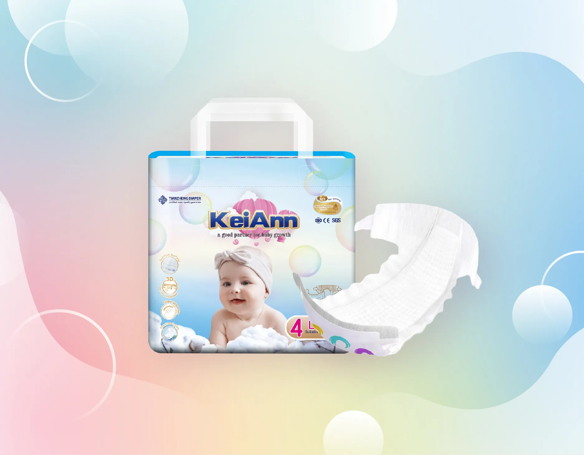 Disposable baby diapers with elastic waistband and breathable backsheet