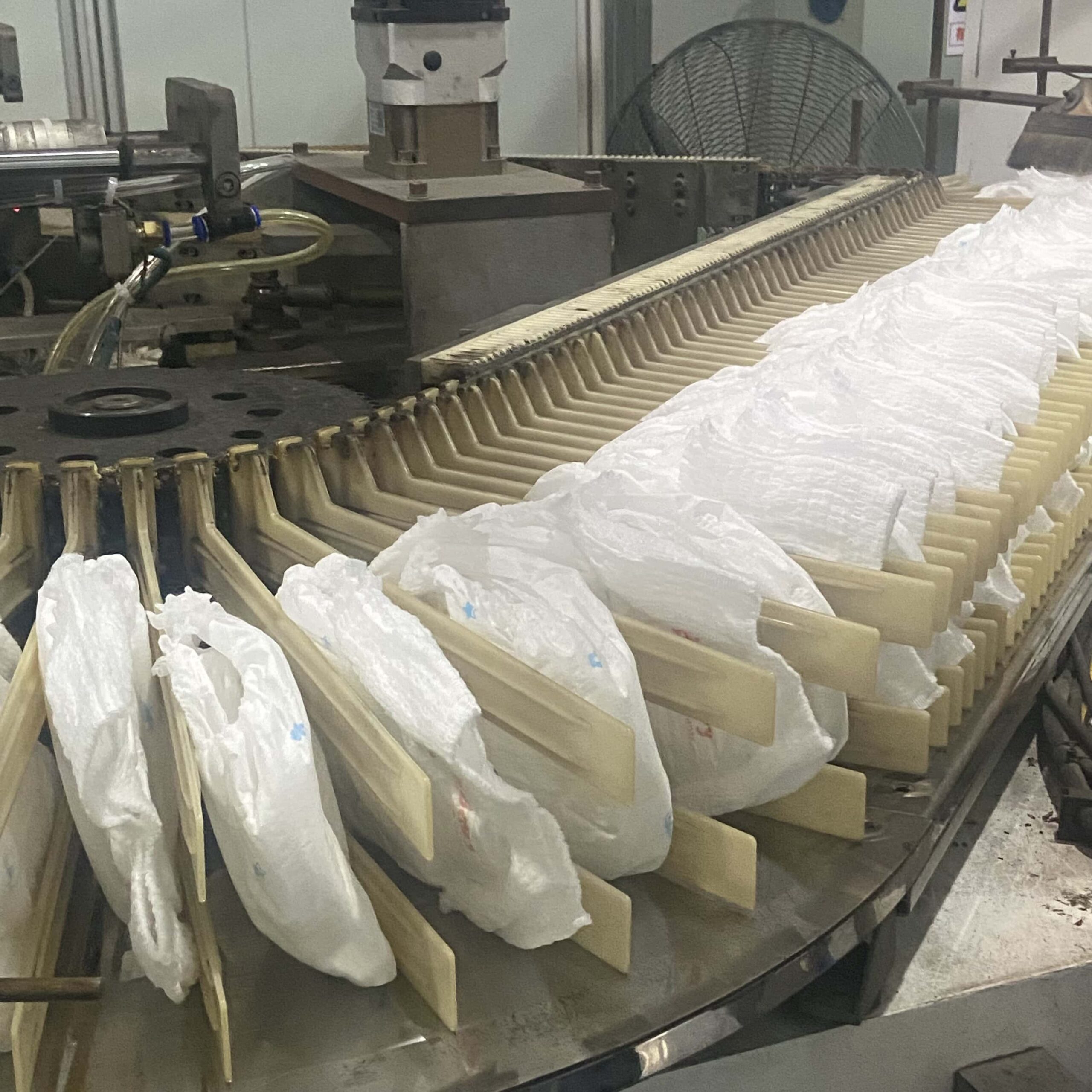 Shipping labels applied on export-ready diaper cartons