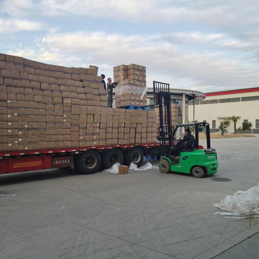 Diaper cartons being loaded into a 40ft container for export