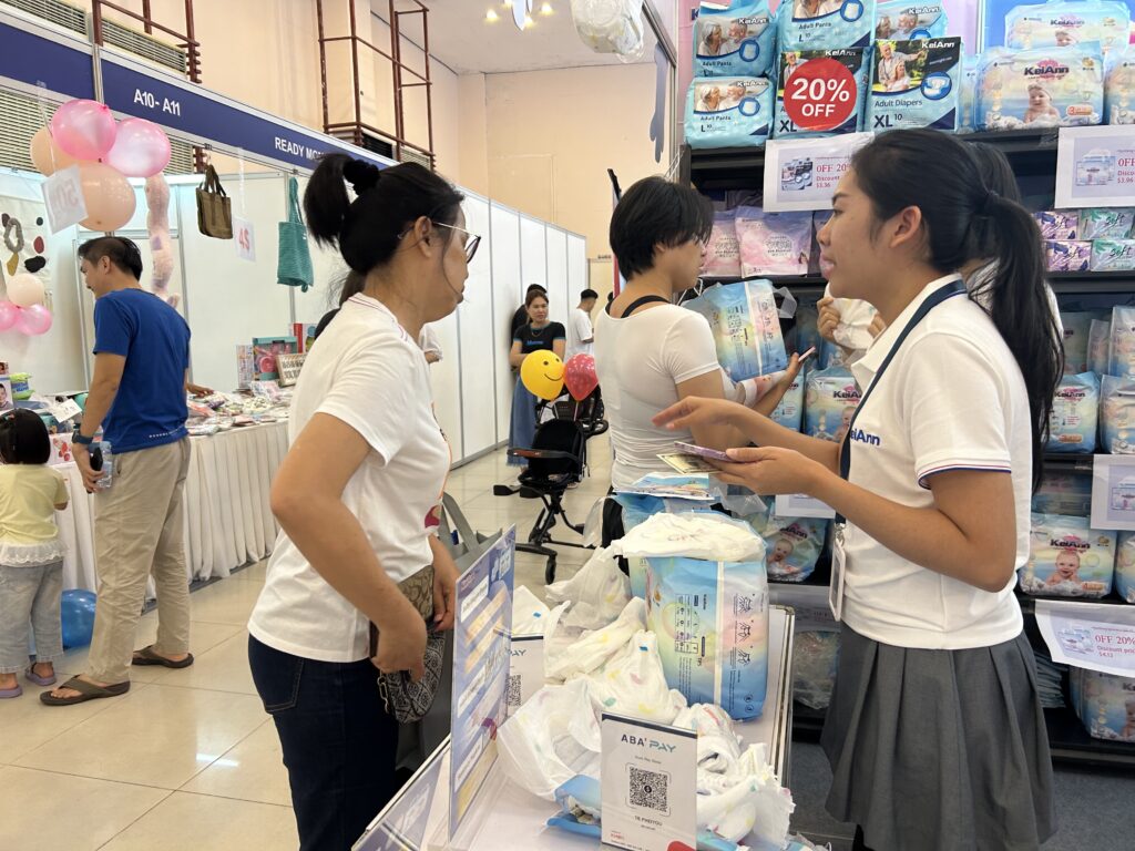 TIANZHENG booth at Cambodia Baby Expo 2024 showcasing KeiAnn baby diapers